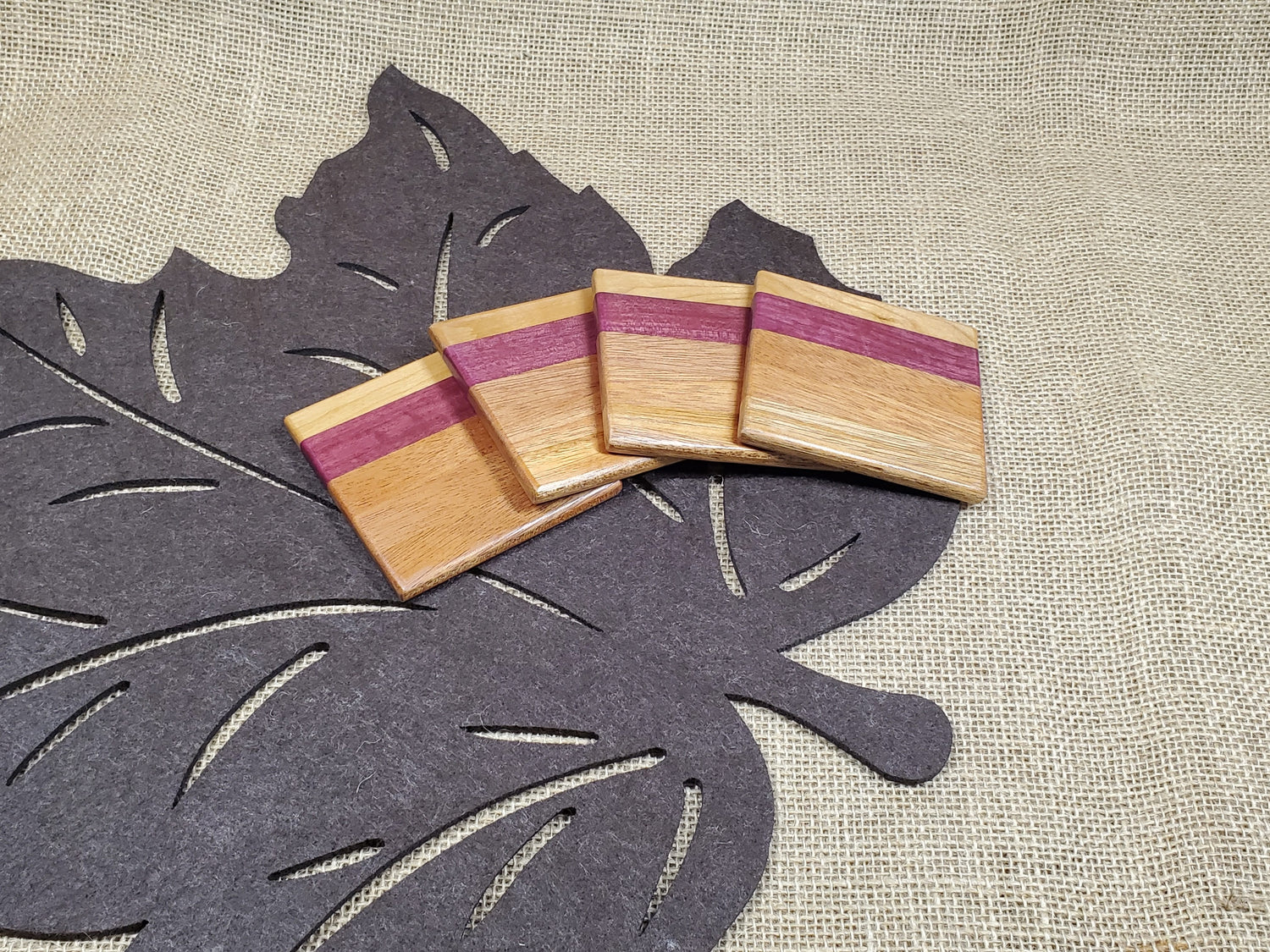 4pc Coaster Set- Mahogany &Purpleheart image 0