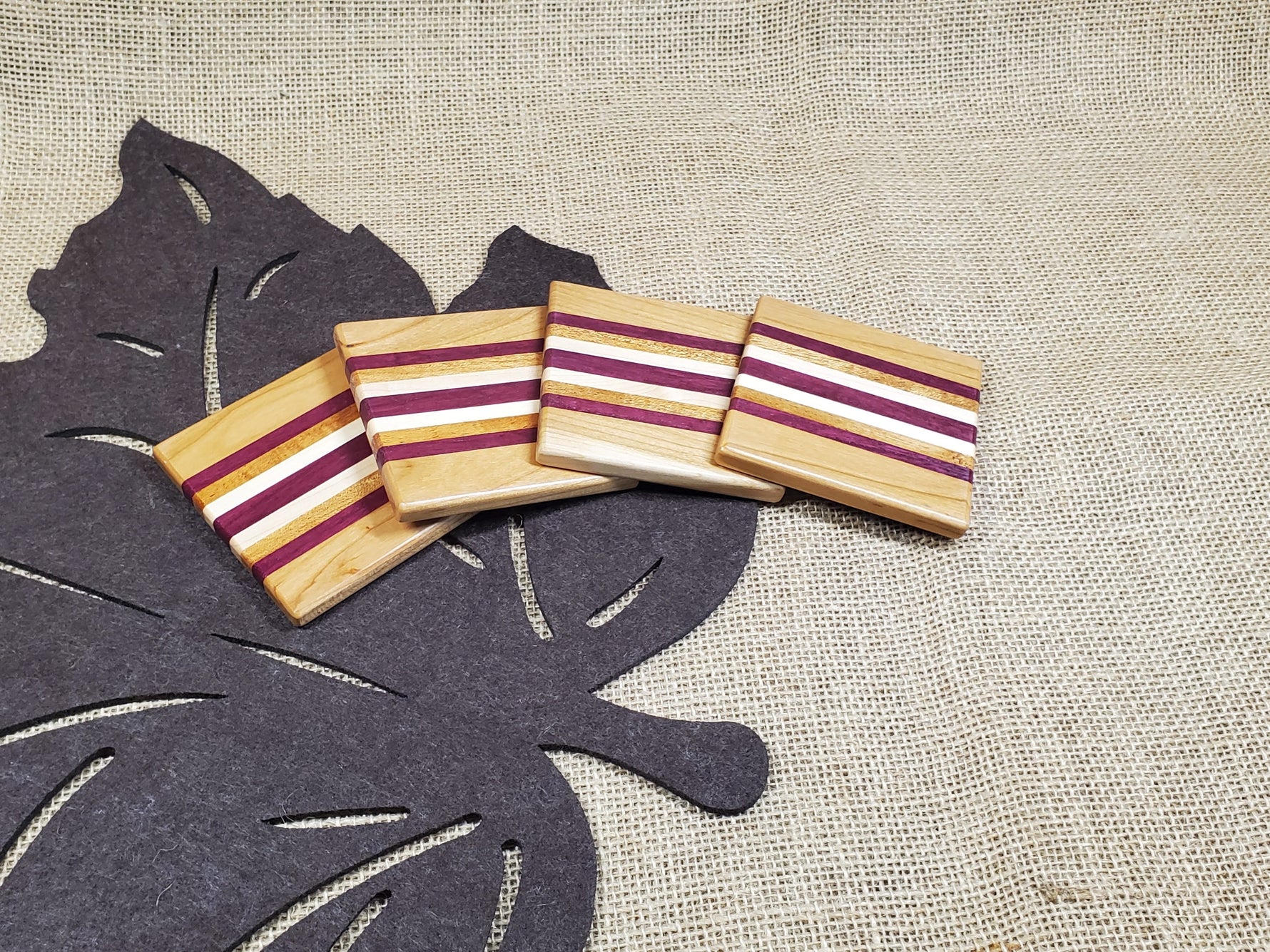 4pc Coaster Set- Cherry, Purpleheart, Mahogany & Maple image 0